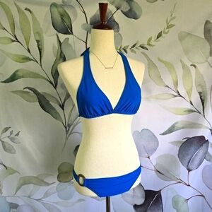 MODA STAR SWIM | Turquoise Halter Coconut Ring Bikini sz XS